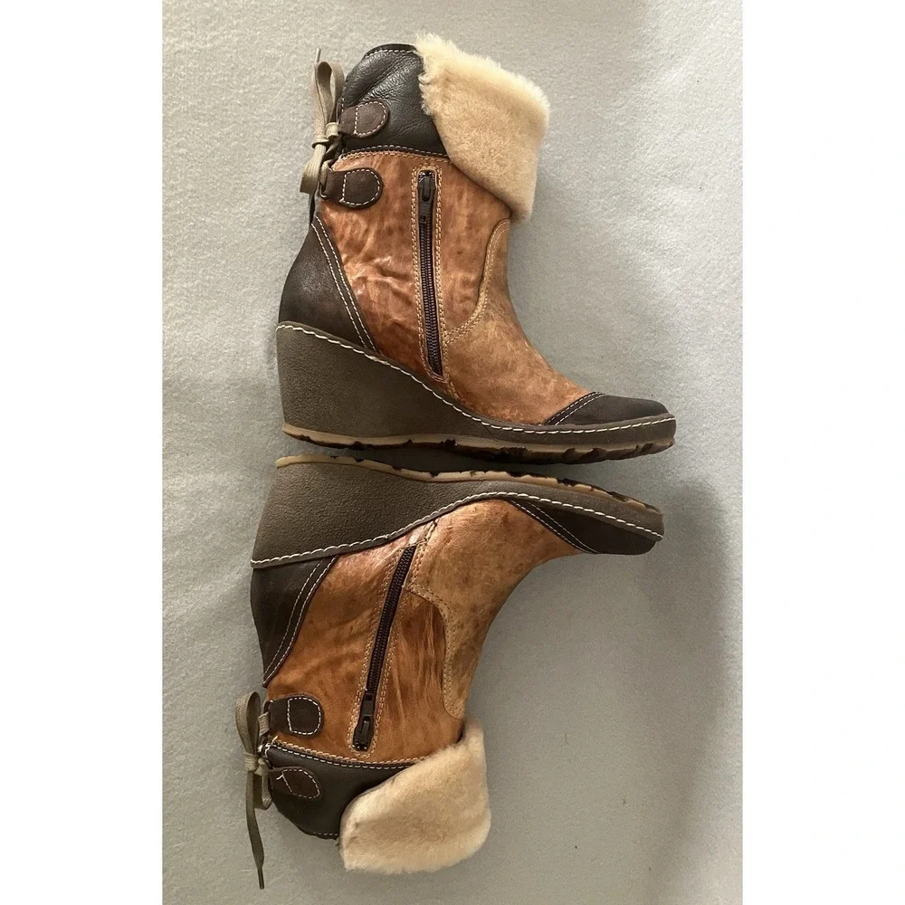 Italian Crafted Leather Winter Wedge Boot Manas Design Women's 6.5 Faux Fur